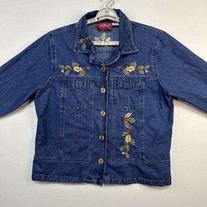 Holiday Lodge By Northcrest Women's XL Denim Jacket Holly‎ Mistletoe Christmas